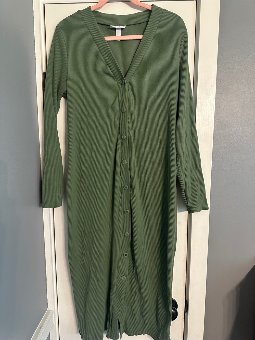 Isabel Maternity by Ingrid & Isabel Ribbed Button-Front Midi Dress Green L